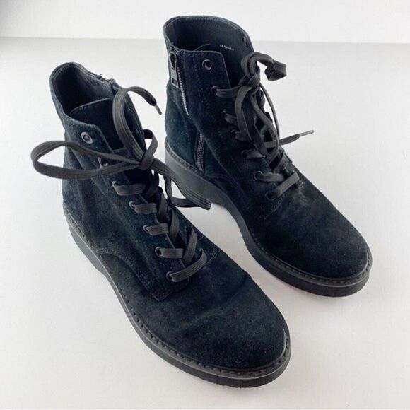 Vince Monastir Platform Lace Up Combat Boots Black Suede Size 7 - Picture 8 of 13